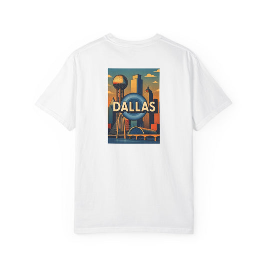 Dallas Texas Vintage Retro Back Printed Art Series Cotton Tee - Black Logo