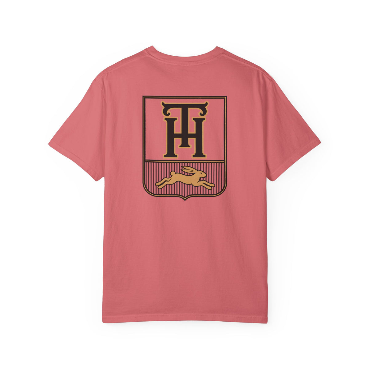 Watermelon Team Haas Tee with TH Family Crest and Leaping Hare Seal, Comfort Colors 1717