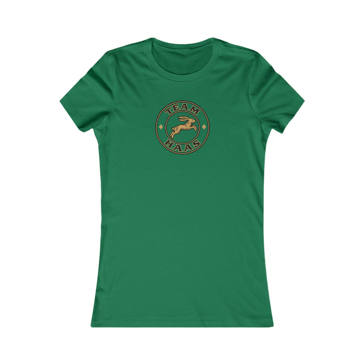 Kelly Team Haas Women's Fitted Tee with the Leaping Hare Badge, Ringspun Cotton