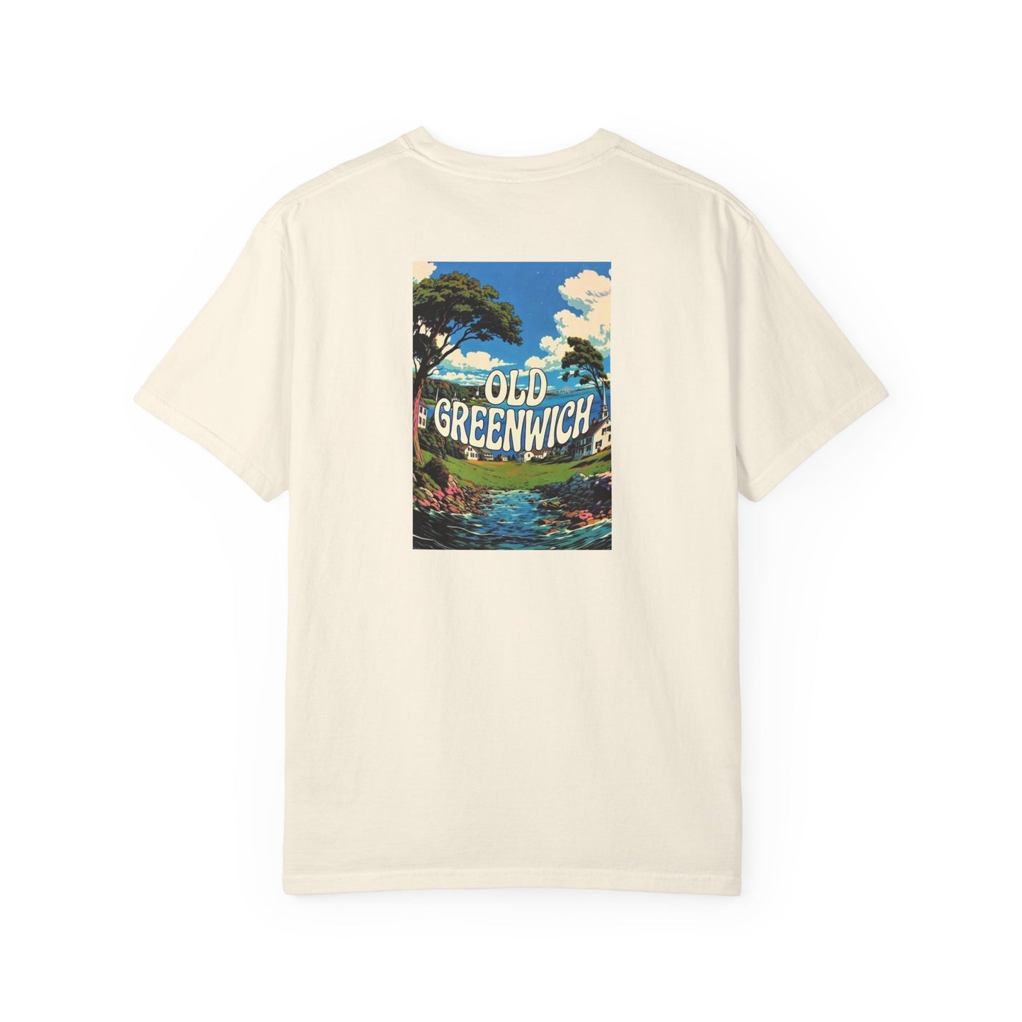 Old Greenwich Connecticut Vintage Retro Back Printed Art Series Cotton Tee - Black Logo