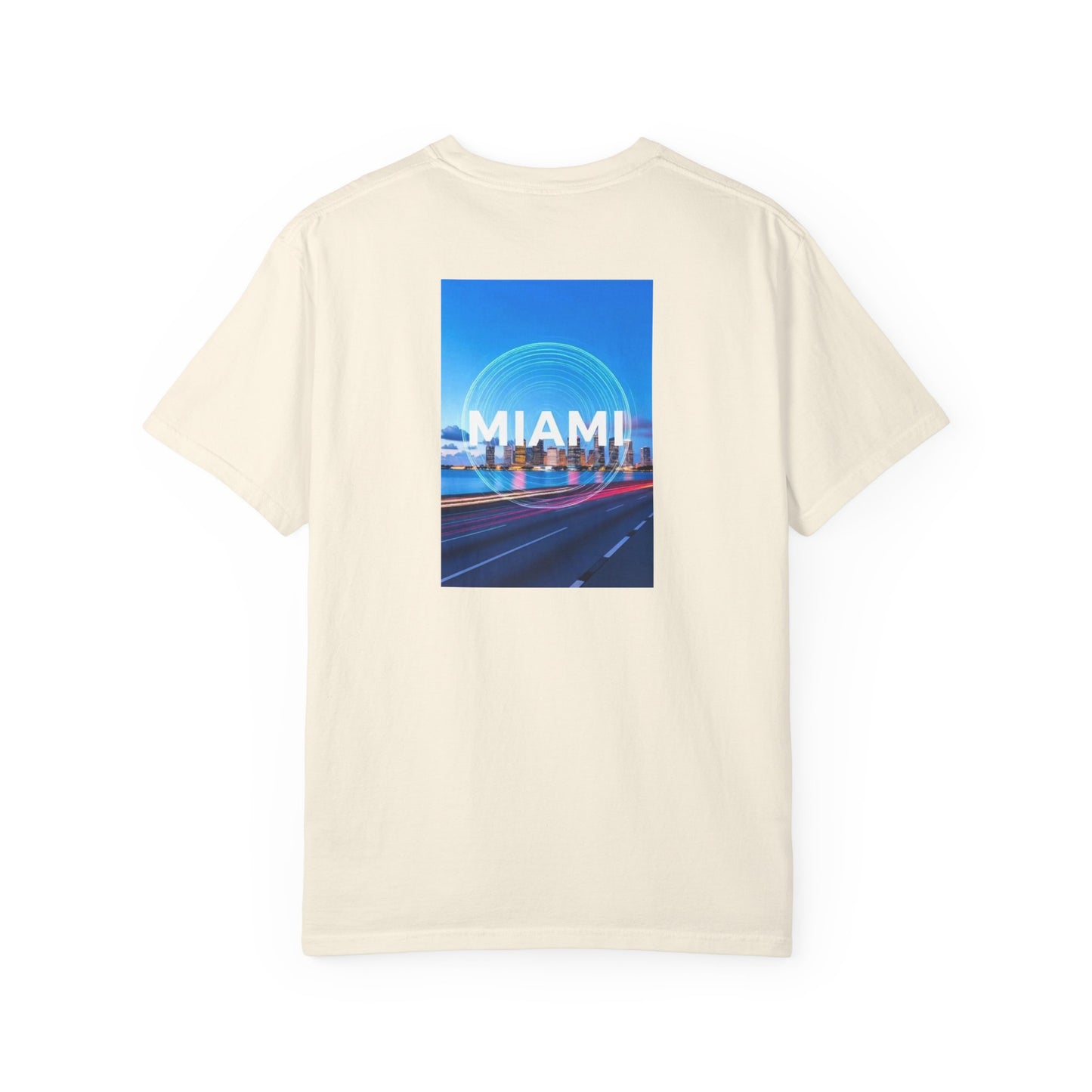 Miami Florida Vintage Retro Back Printed Art Series Cotton Tee - Black Logo