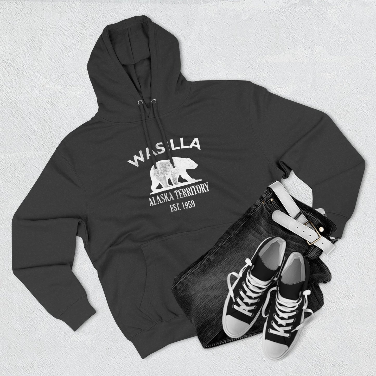 Wasilla Alaska Vintage Retro Unisex Heavy Cotton Hoodie - White Logo