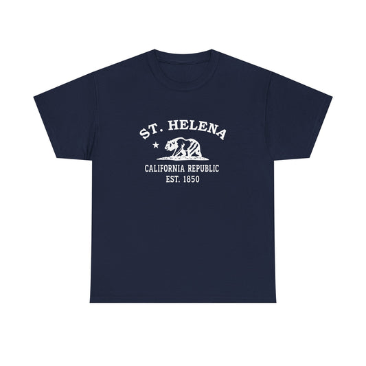 St Helena California Vintage Style Unisex Heavy Cotton Tee - White Retro Bear Logo, Navy