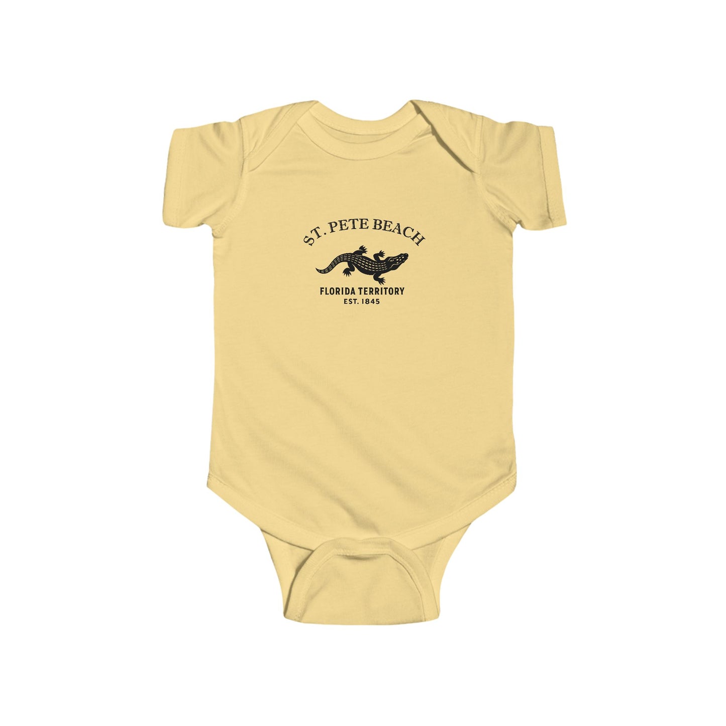 St Pete Beach Florida Cotton Jersey Baby Bodysuit - Black Logo