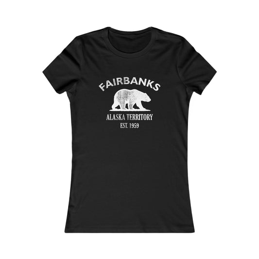 Fairbanks Alaska Vintage Retro Womens Fitted Ringspun Cotton Tee - White Logo