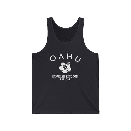 Oahu Hawaii Vintage Retro Unisex Cotton Jersey Tank Top - White Logo