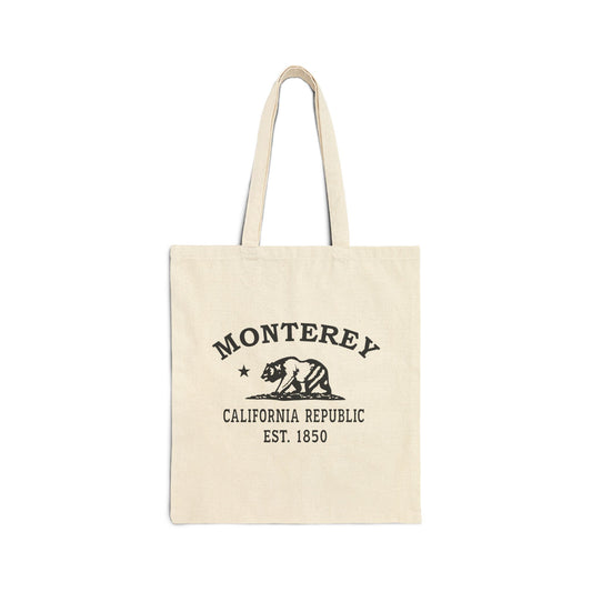 Monterey California Vintage Retro Cotton Canvas Tote Bag - Black Logo