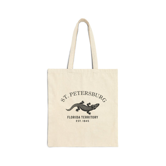 St Petersburg Florida Vintage Retro Cotton Canvas Tote Bag - Black Logo