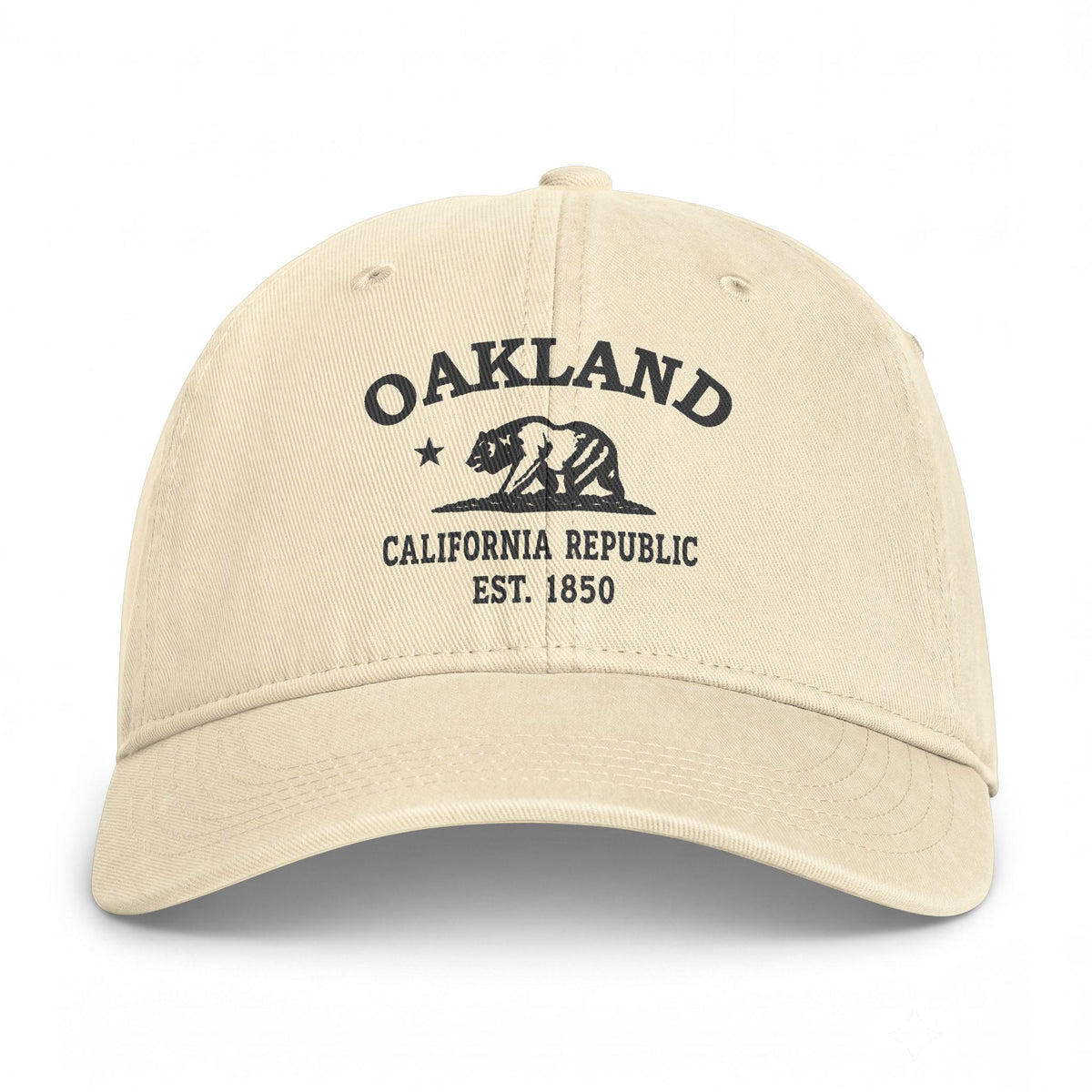 Oakland California Distressed Cotton Cap - Charcoal Print Logo