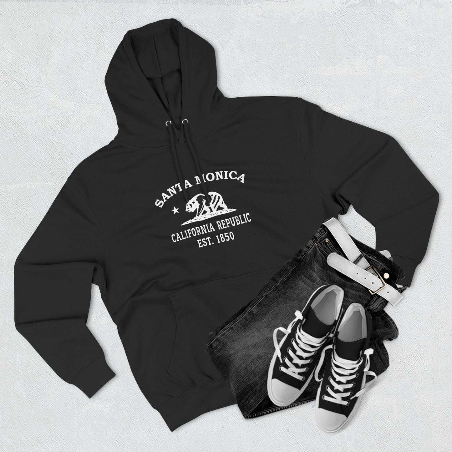 Santa Monica California Vintage Retro Unisex Heavy Cotton Hoodie - White Logo
