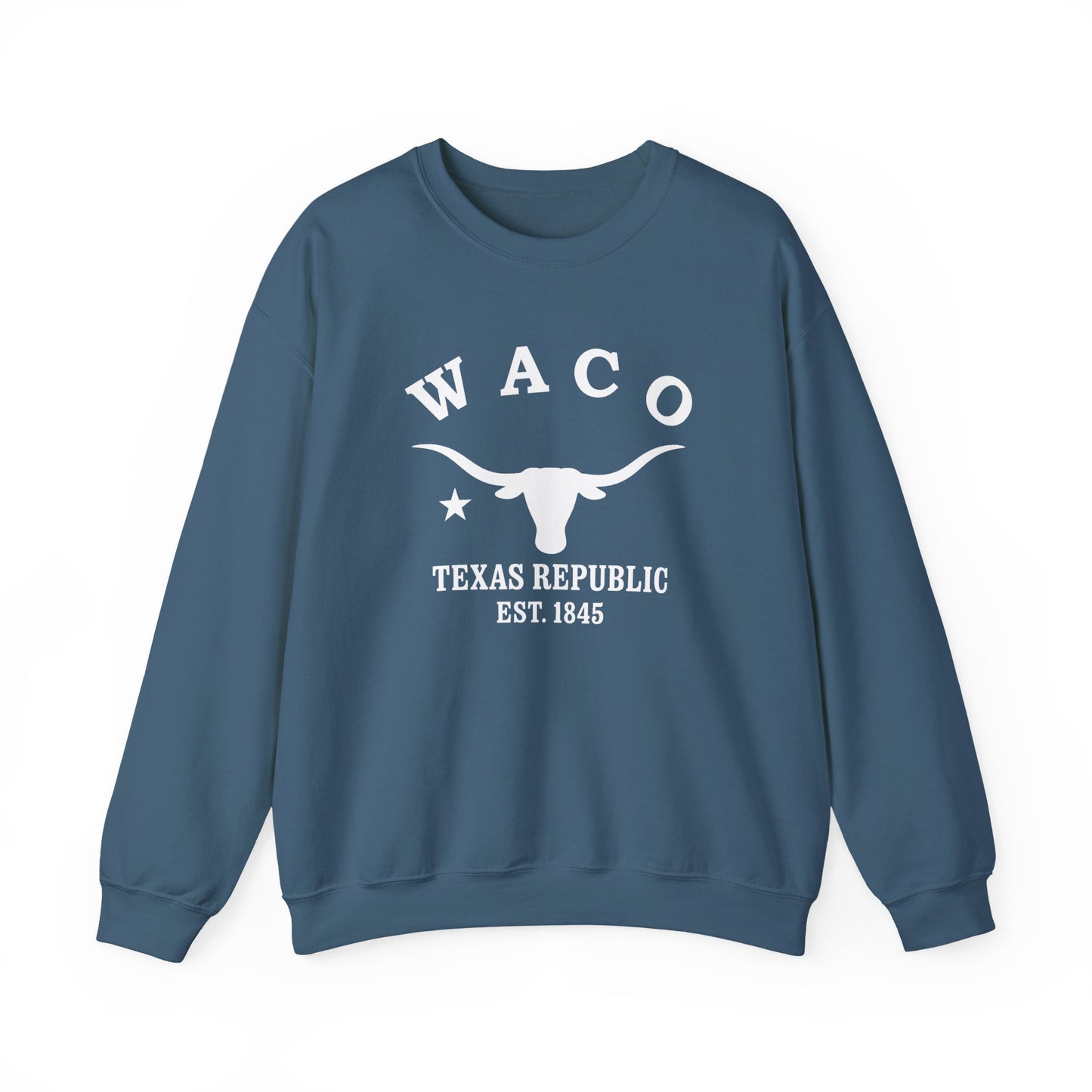 Waco Texas Vintage Retro Unisex Heavy Crewneck Sweatshirt - White Logo
