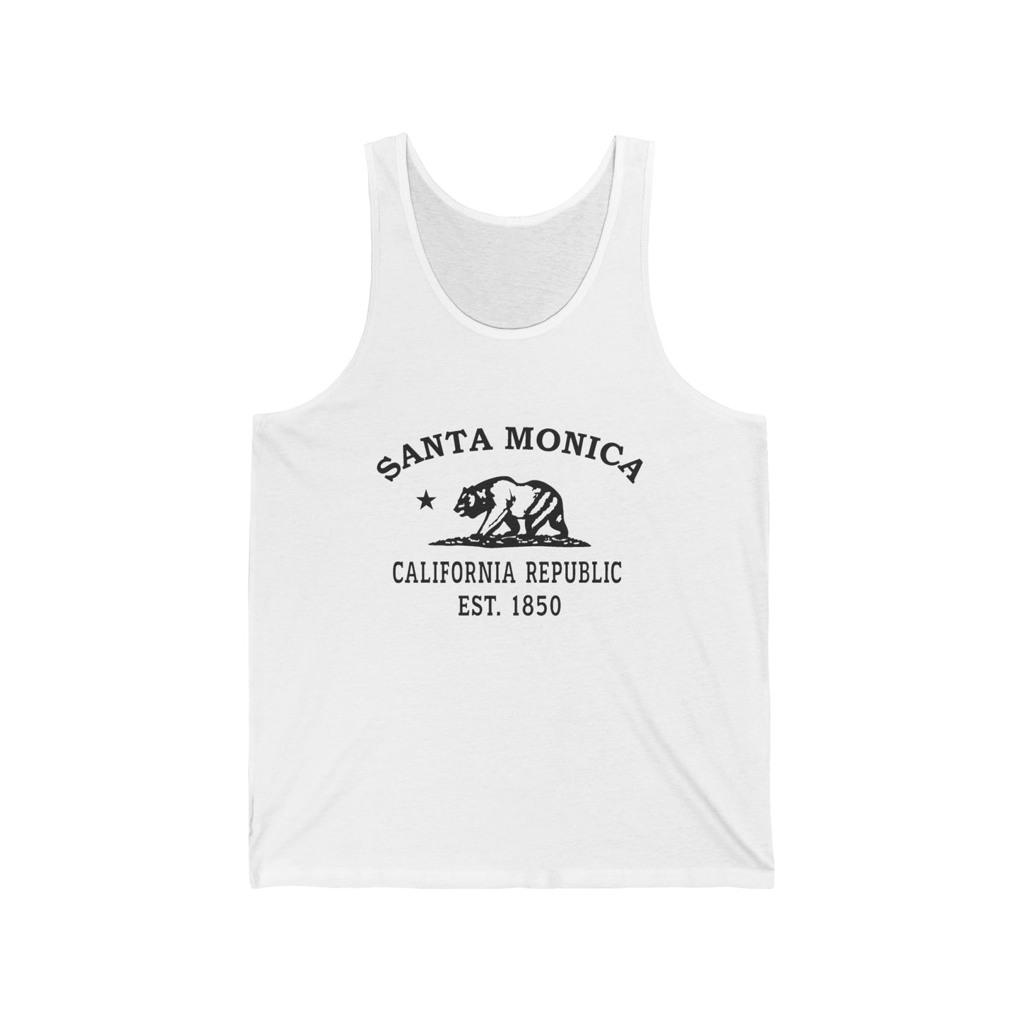 Santa Monica California Unisex Cotton Jersey Tank Top - Black Logo