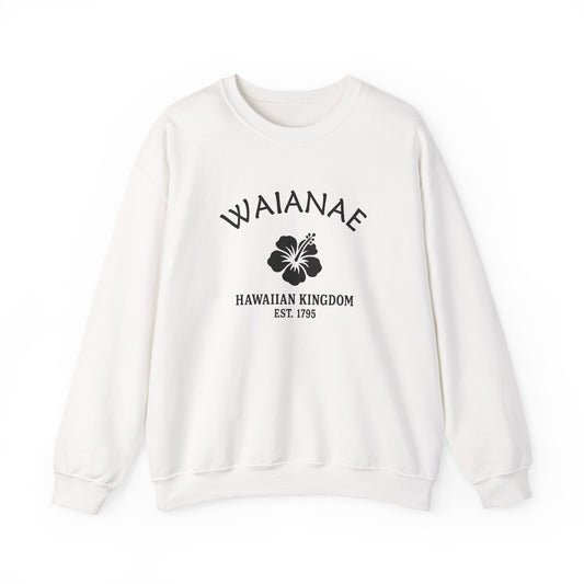 Waianae Hawaii Vintage Retro Unisex Heavy Crewneck Sweatshirt - Black Logo
