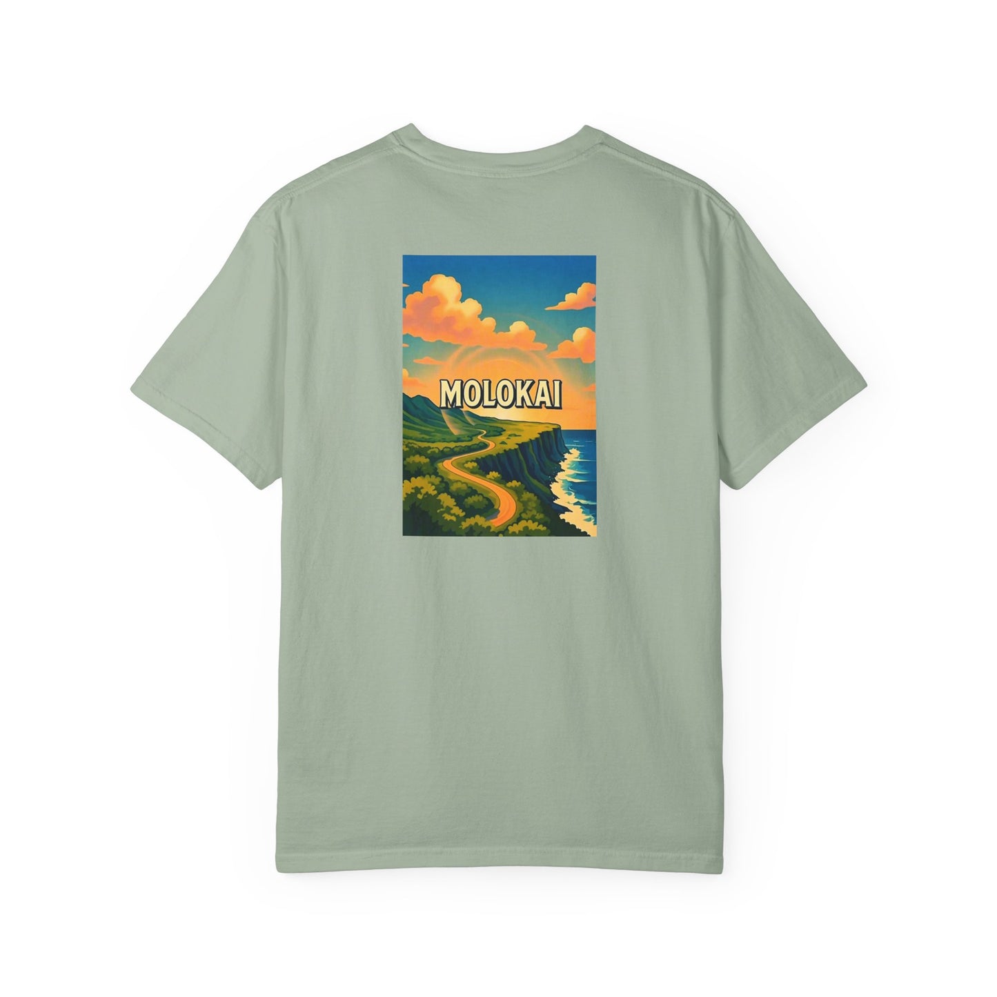 Molokai Hawaii Vintage Retro Back Printed Art Series Cotton Tee - Black Logo