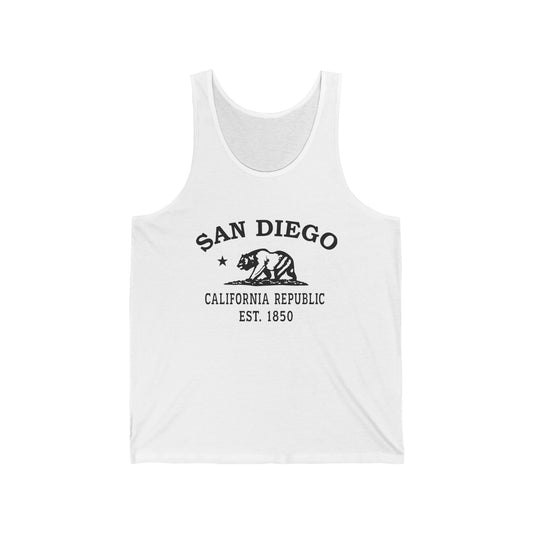 San Diego California Unisex Cotton Jersey Tank Top - Black Logo