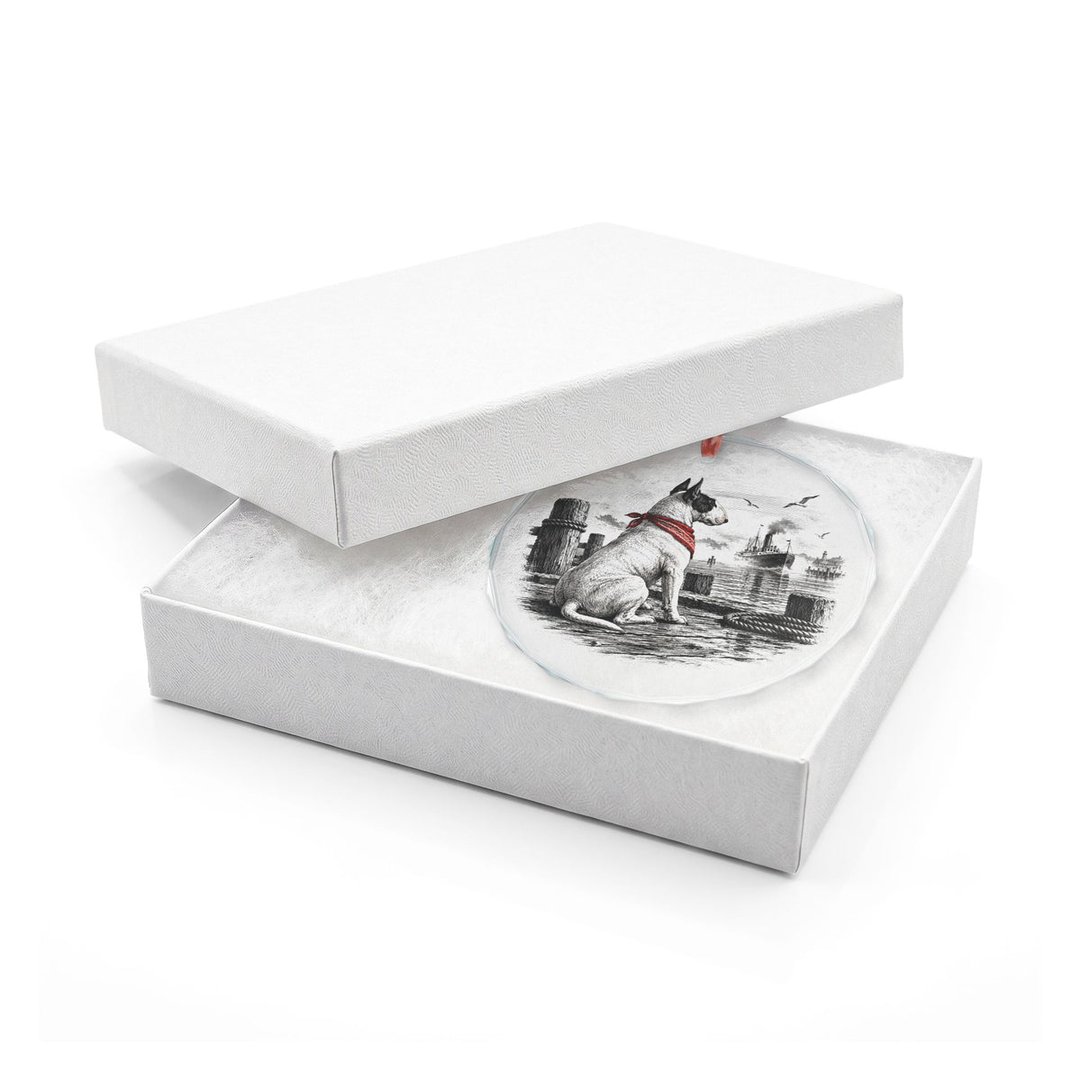 Juneau Alaska Holiday Ornament, Patsy Ann on the Wharf, Crystal Glass Ornament in White Gift Box