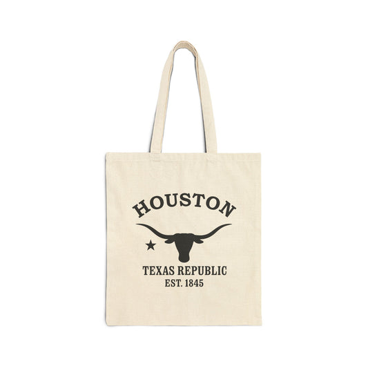 Houston Texas Vintage Retro Cotton Canvas Tote Bag - Black Logo