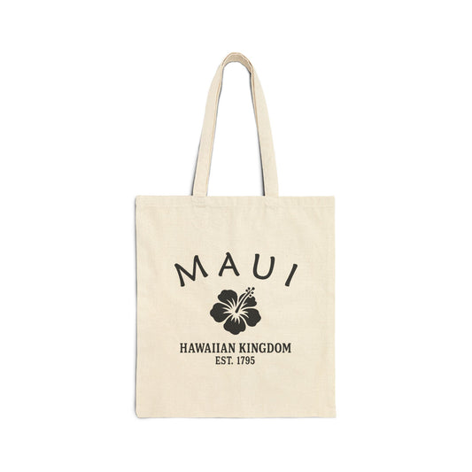 Maui Hawaii Vintage Retro Cotton Canvas Tote Bag - Black Logo