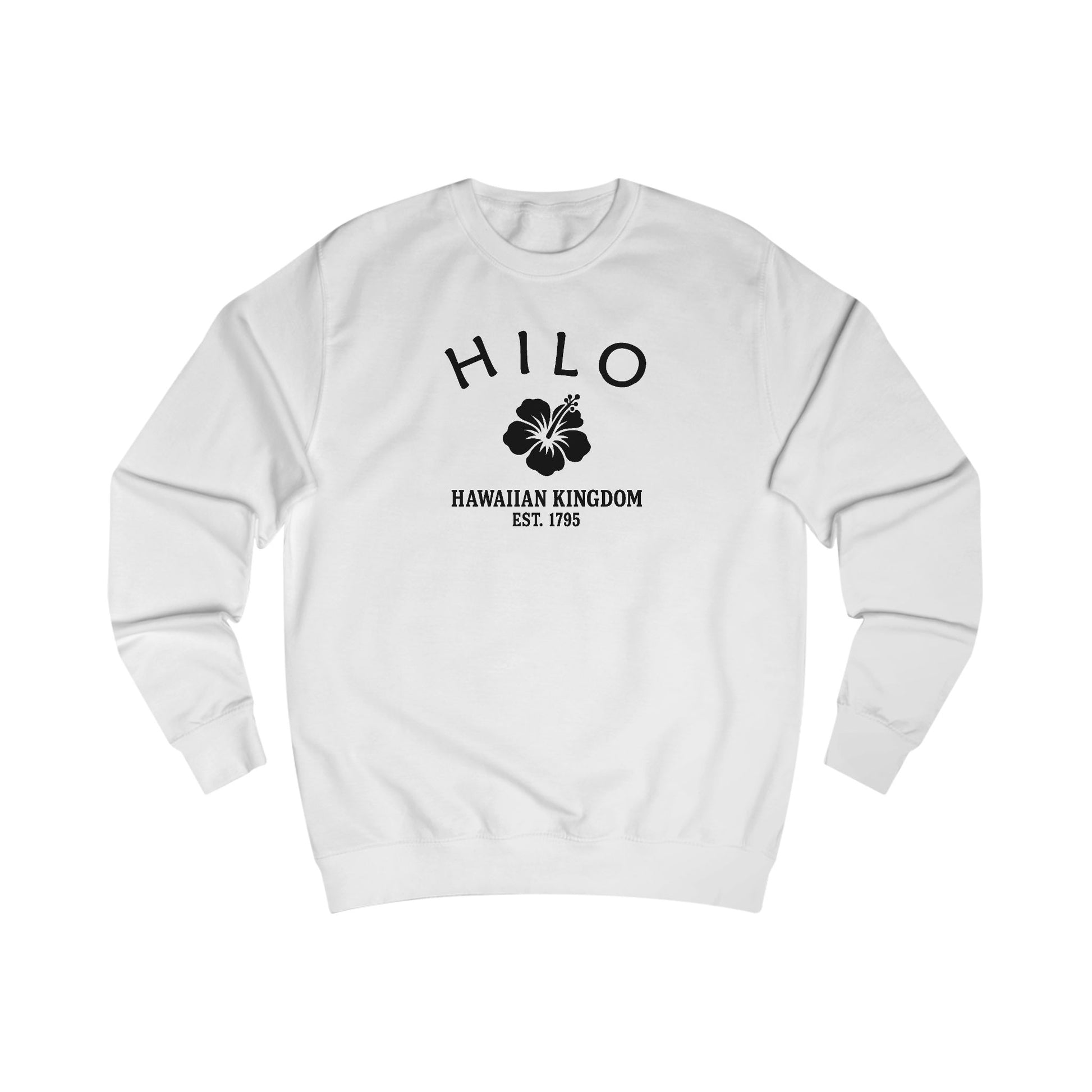 Hilo Hawaii Vintage Retro Premium Crewneck Sweatshirt - Black Logo - Arctic White