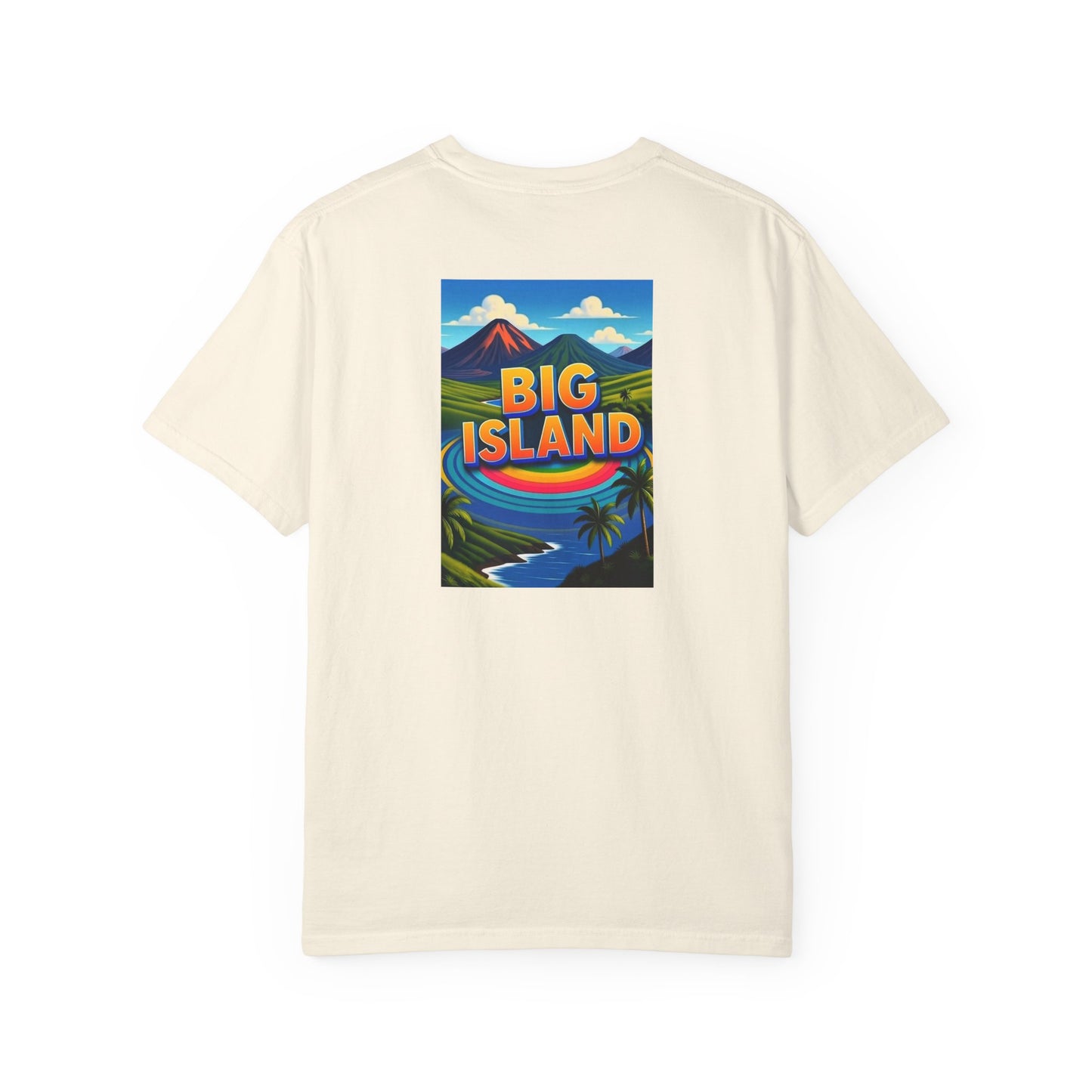 Big Island Hawaii Vintage Retro Back Printed Art Series Cotton Tee - Black Logo