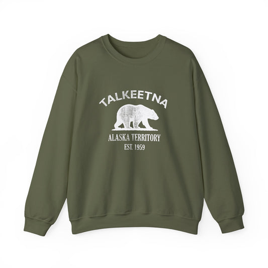 Talkeetna Alaska Vintage Retro Unisex Heavy Crewneck Sweatshirt - White Logo