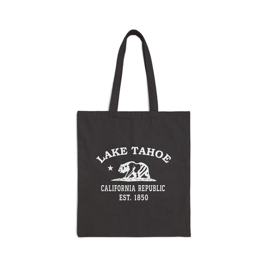 Lake Tahoe California Vintage Retro Cotton Canvas Tote Bag - White Logo