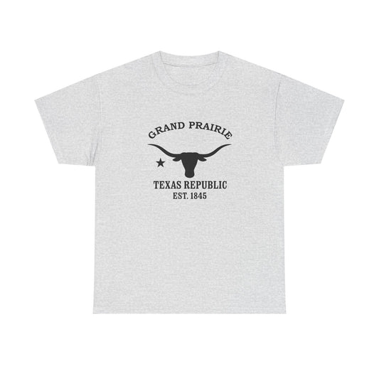 Grand Prairie Texas Vintage Retro Unisex Heavy Cotton Tee - Black Logo