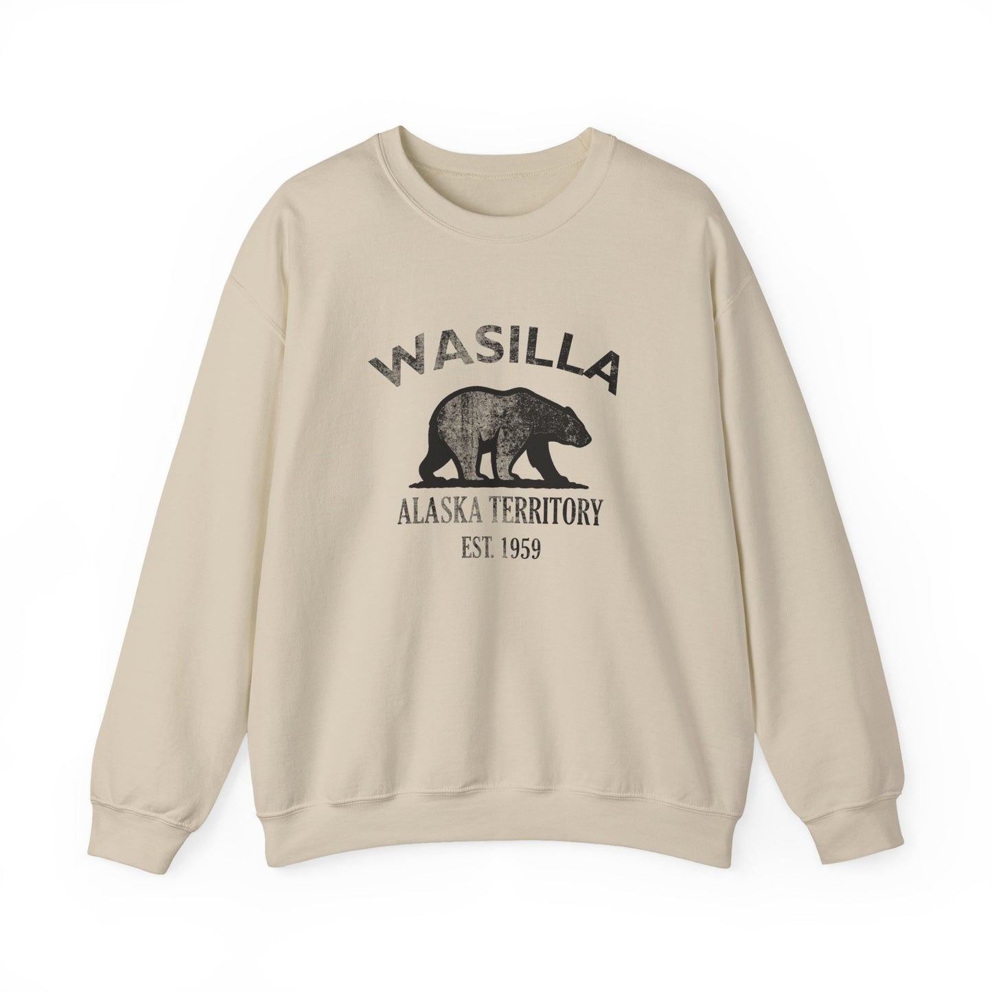 Wasilla Alaska Vintage Retro Unisex Heavy Crewneck Sweatshirt - Black Logo