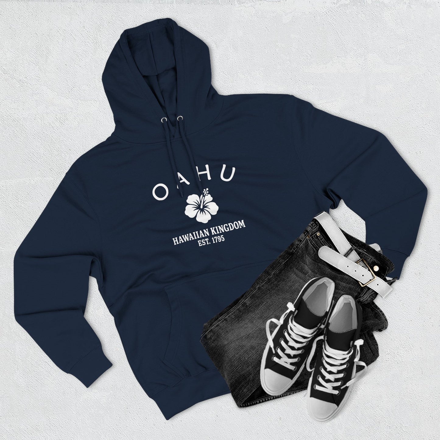 Oahu Hawaii Vintage Retro Unisex Heavy Cotton Hoodie - White Logo