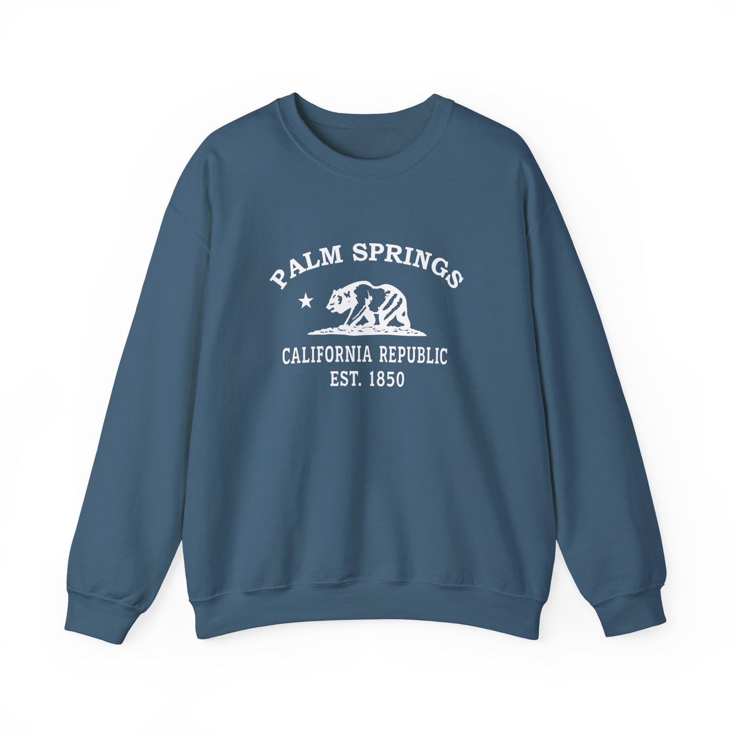 Palm Springs California Vintage Retro Unisex Heavy Crewneck Sweatshirt - White Logo