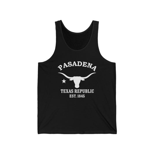Pasadena Texas Unisex Cotton Jersey Tank Top - White Logo
