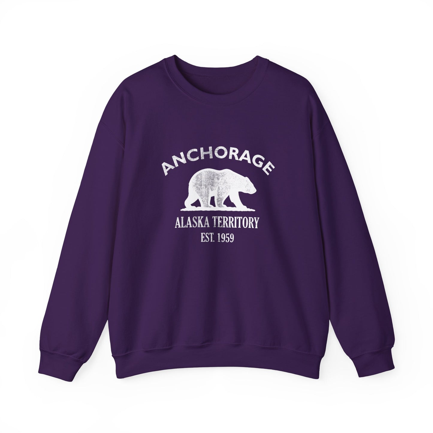 Anchorage Alaska Vintage Retro Unisex Heavy Crewneck Sweatshirt - White Logo