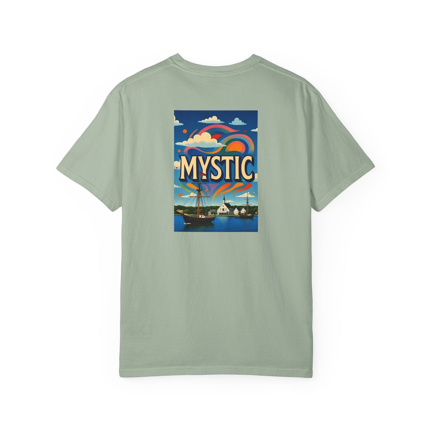 Mystic Connecticut Vintage Retro Back Printed Art Series Cotton Tee - Black Logo