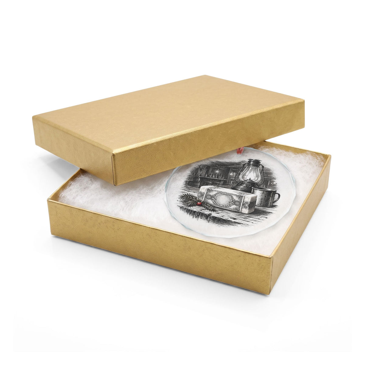 Skagway Alaska Holiday Ornament, Soapy Smith's Soap, Crystal Glass Ornament in Gold Gift Box