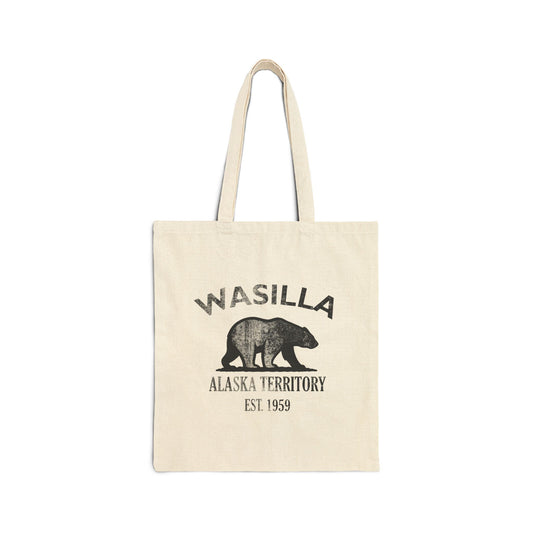 Wasilla Alaska Vintage Retro Cotton Canvas Tote Bag - Black Logo