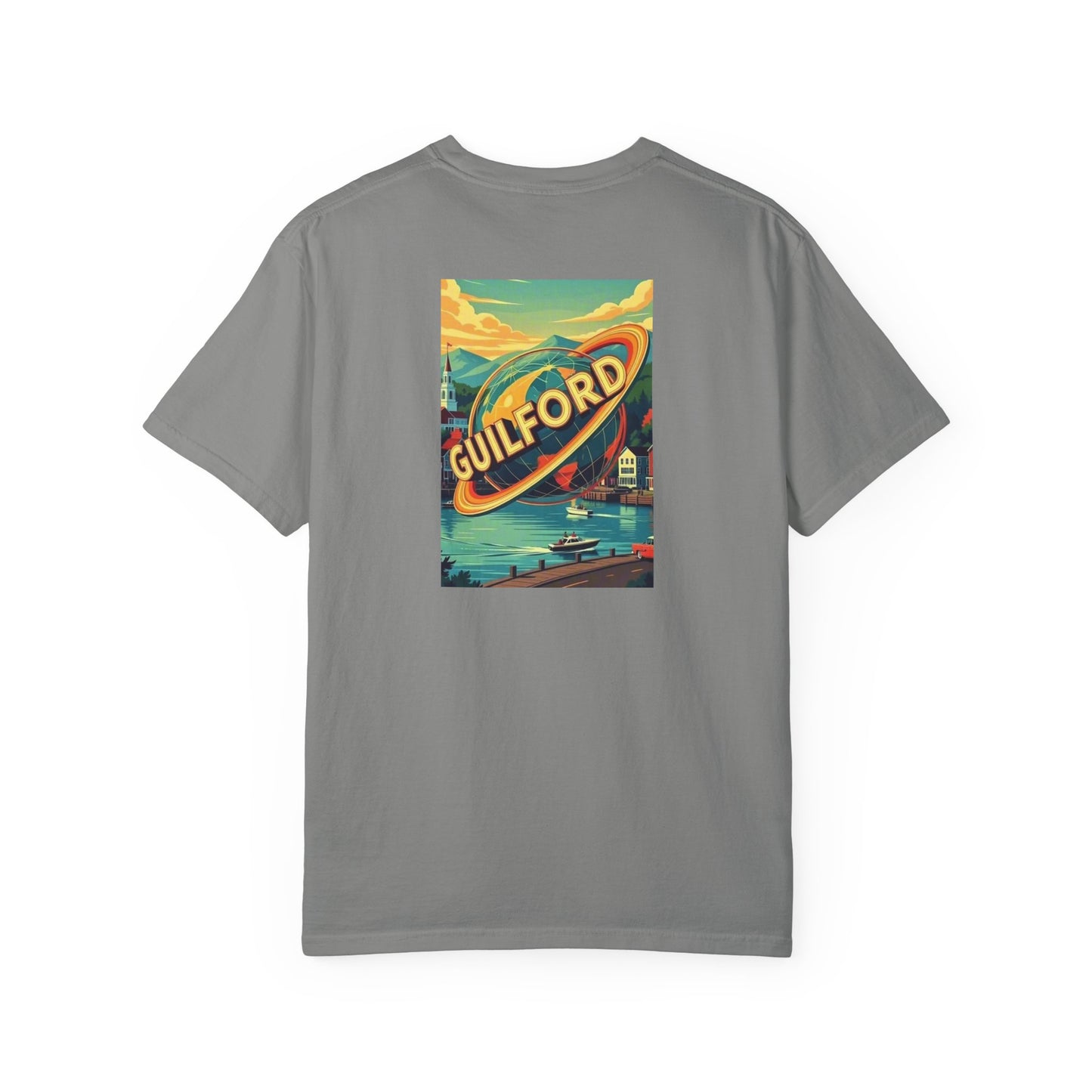 Guilford Connecticut Vintage Retro Back Printed Art Series Cotton Tee - Black Logo