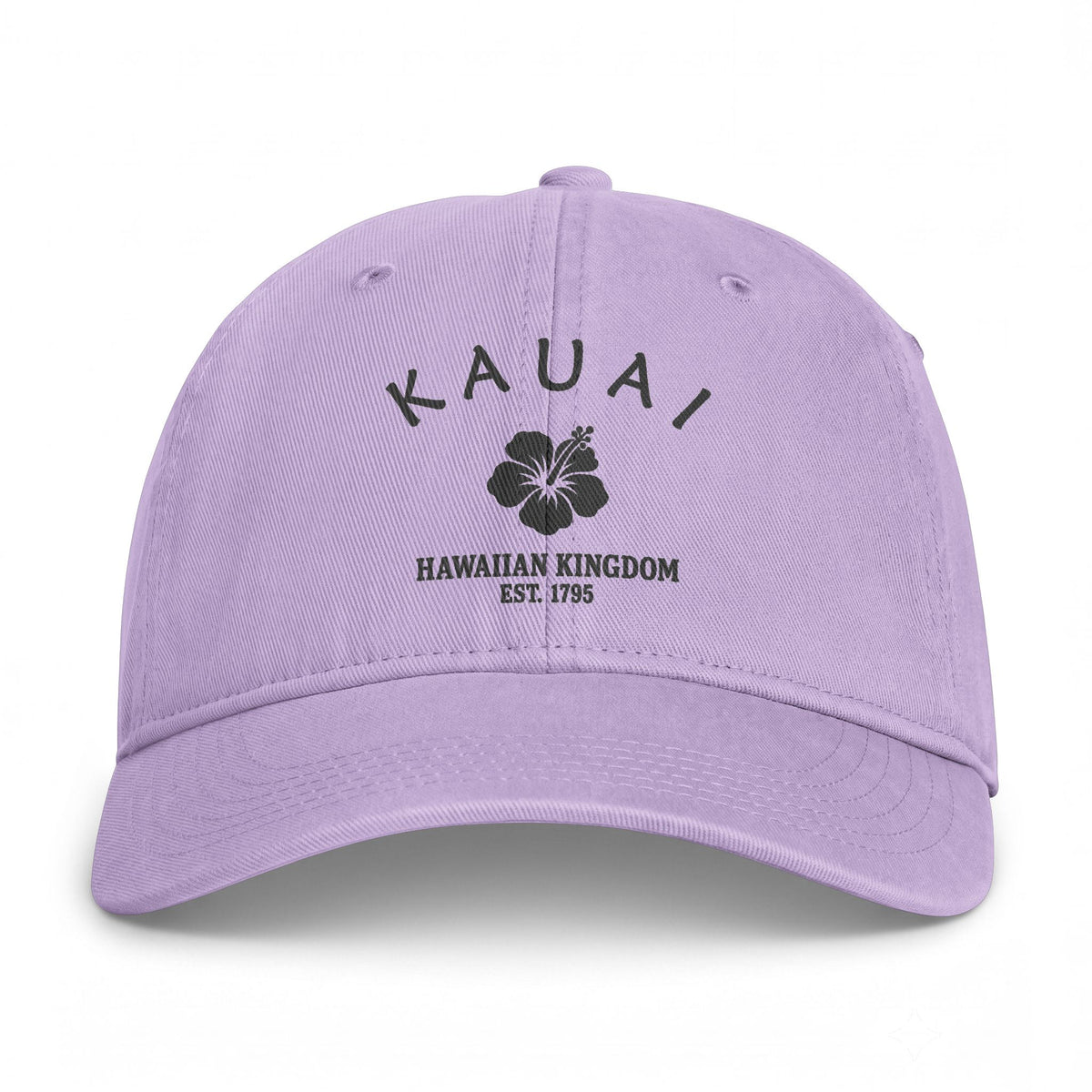 Kauai Hawaii Retro Vintage Washed Cap in Orchid, Charcoal Printed Town Logo