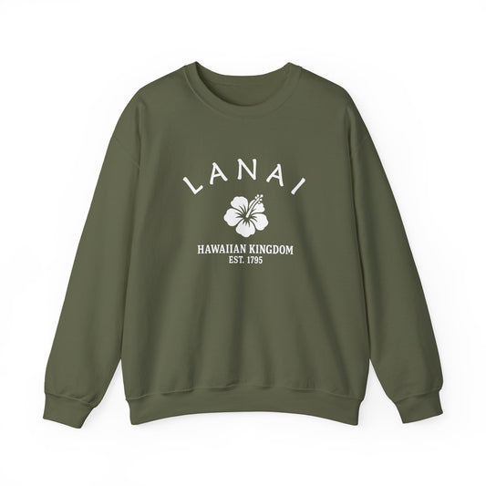 Lanai Hawaii Vintage Retro Unisex Heavy Crewneck Sweatshirt - White Logo
