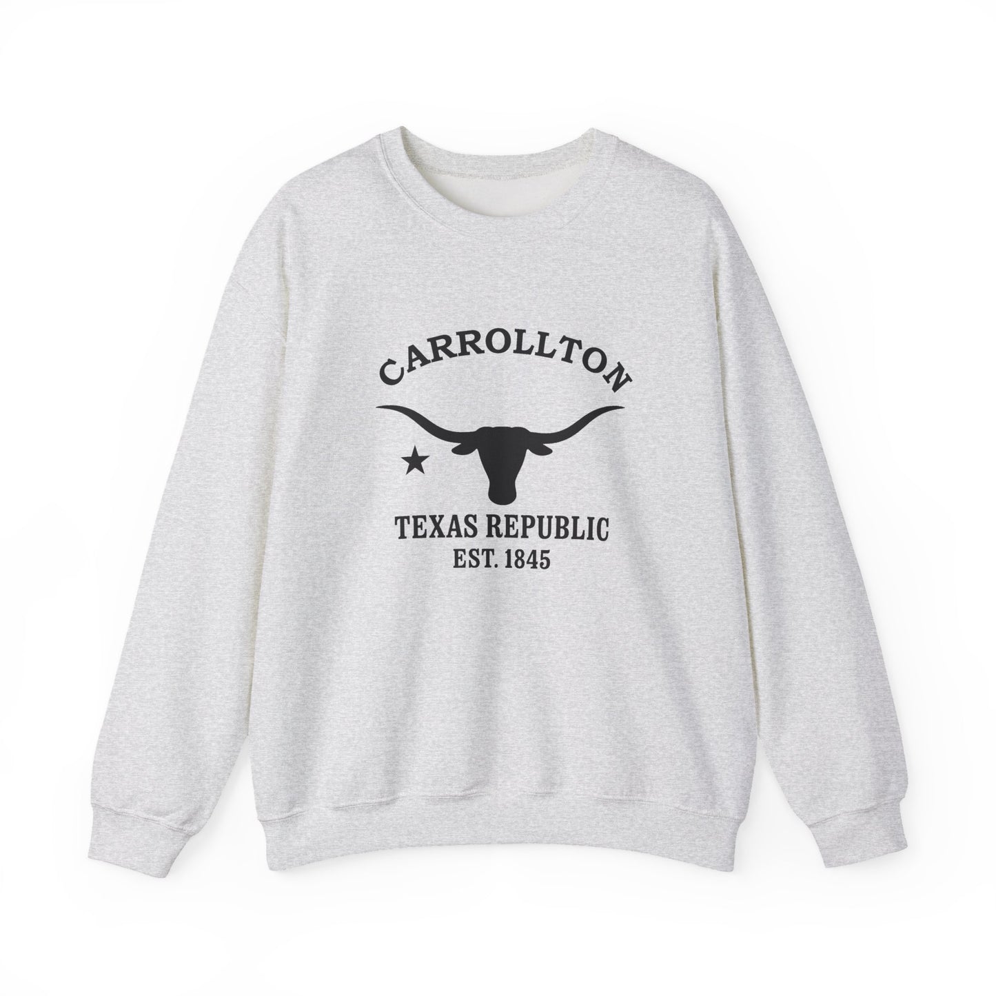Carrollton Texas Vintage Retro Unisex Heavy Crewneck Sweatshirt - Black Logo