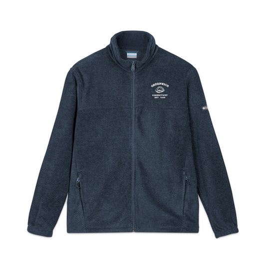 Greenwich Connecticut Vintage Retro Unisex Embroidered Fleece Jacket - White Logo