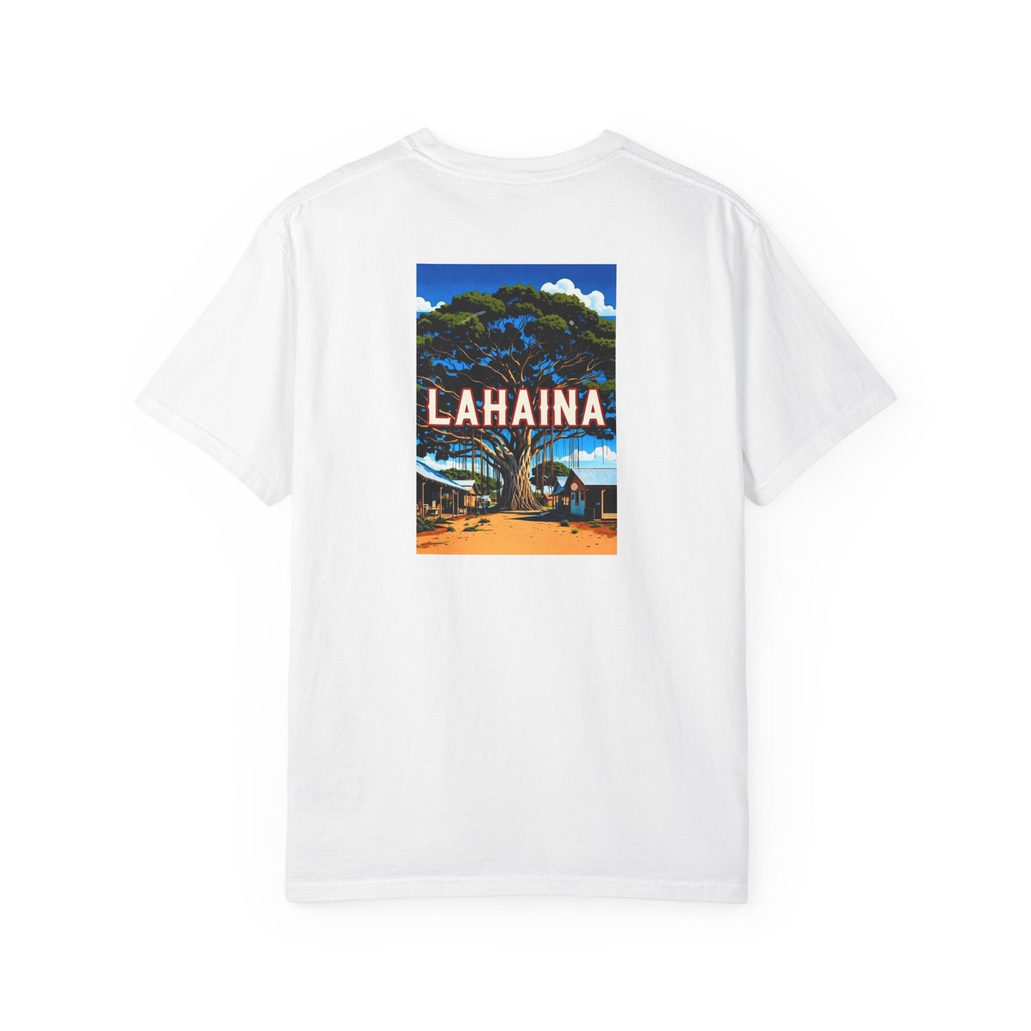 Lahaina Hawaii Vintage Retro Back Printed Art Series Cotton Tee - Black Logo