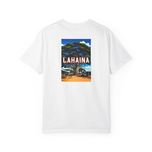 Lahaina Hawaii Vintage Retro Back Printed Art Series Cotton Tee - Black Logo