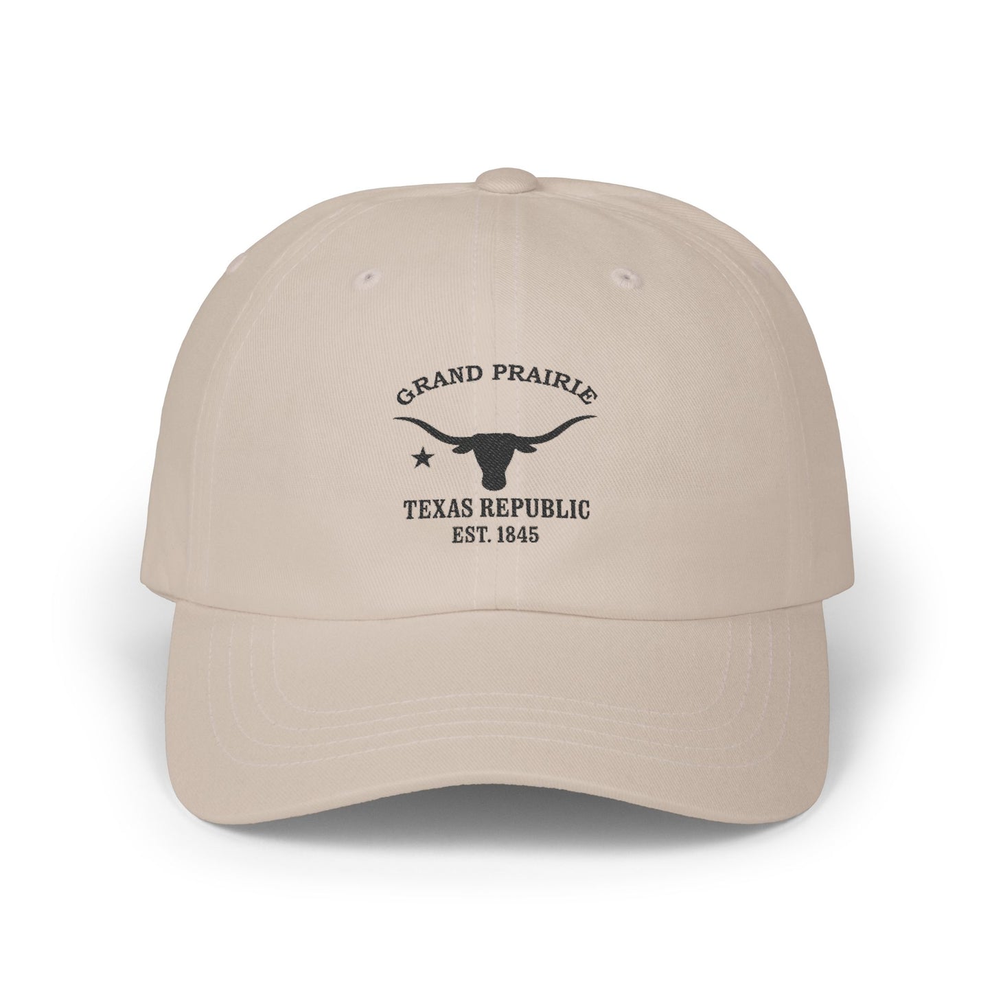 Grand Prairie Texas Classic Embroidered Cotton Cap - Black Logo