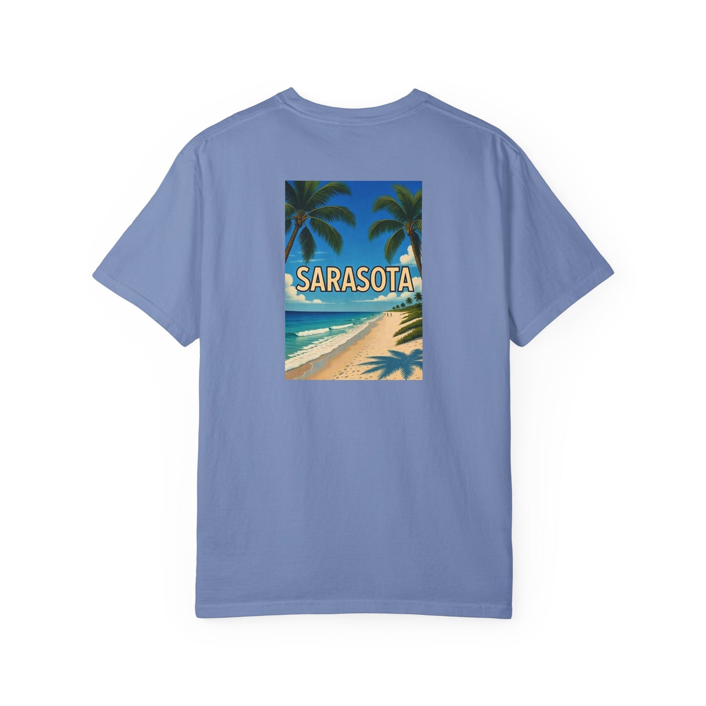 Sarasota Florida Vintage Retro Back Printed Art Series Cotton Tee - Black Logo