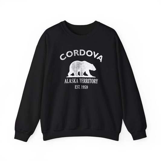 Cordova Alaska Vintage Retro Unisex Heavy Crewneck Sweatshirt - White Logo