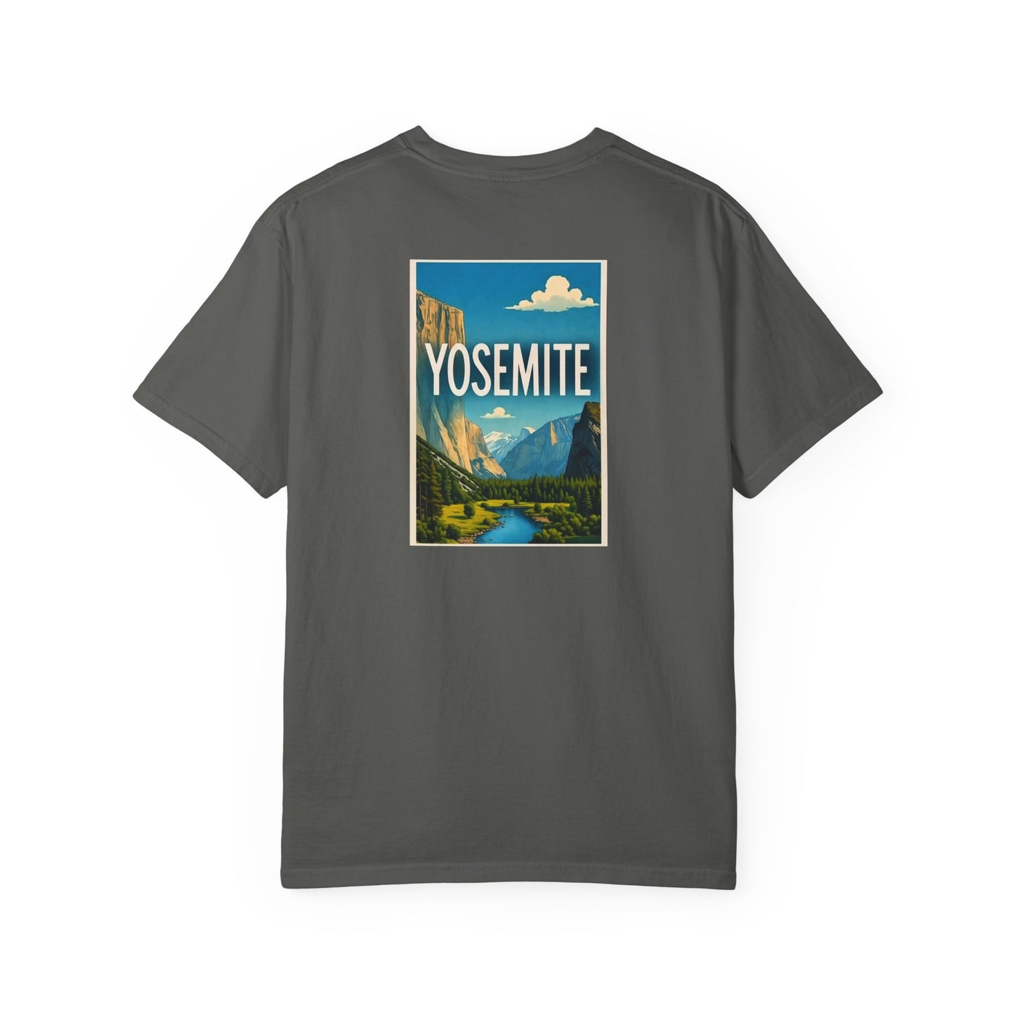 Yosemite California Vintage Retro Back Printed Art Series Cotton Tee - Black Logo