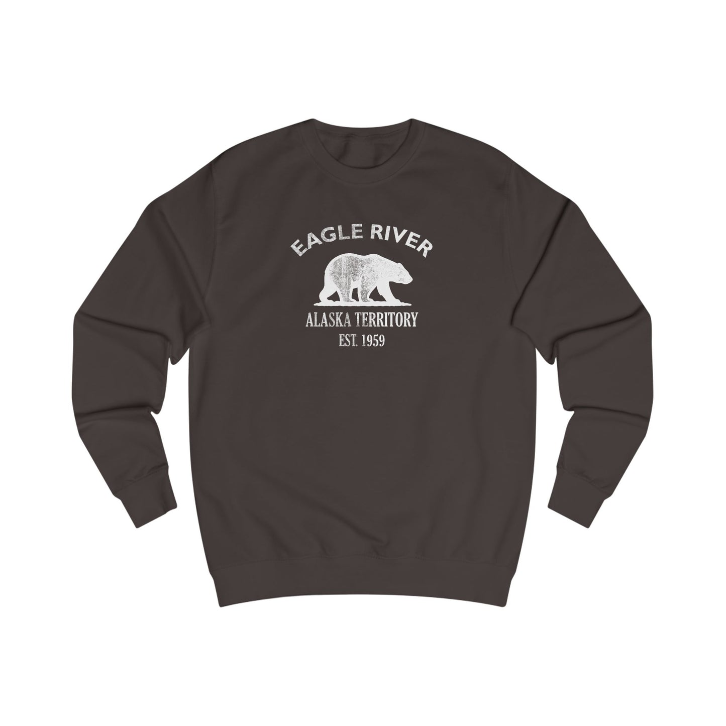 Eagle River Alaska Vintage Retro Premium Crewneck Sweatshirt - White Logo - Bottle Green