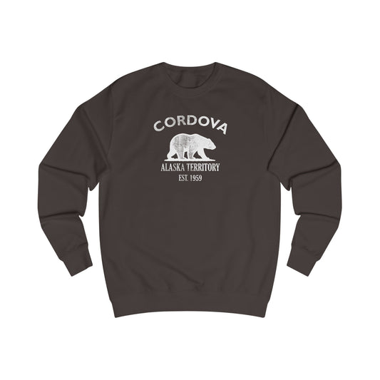 Cordova Alaska Vintage Retro Premium Crewneck Sweatshirt - White Logo - Bottle Green