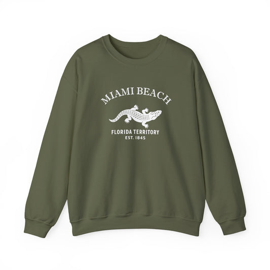 Miami Beach Florida Vintage Retro Unisex Heavy Crewneck Sweatshirt - White Logo