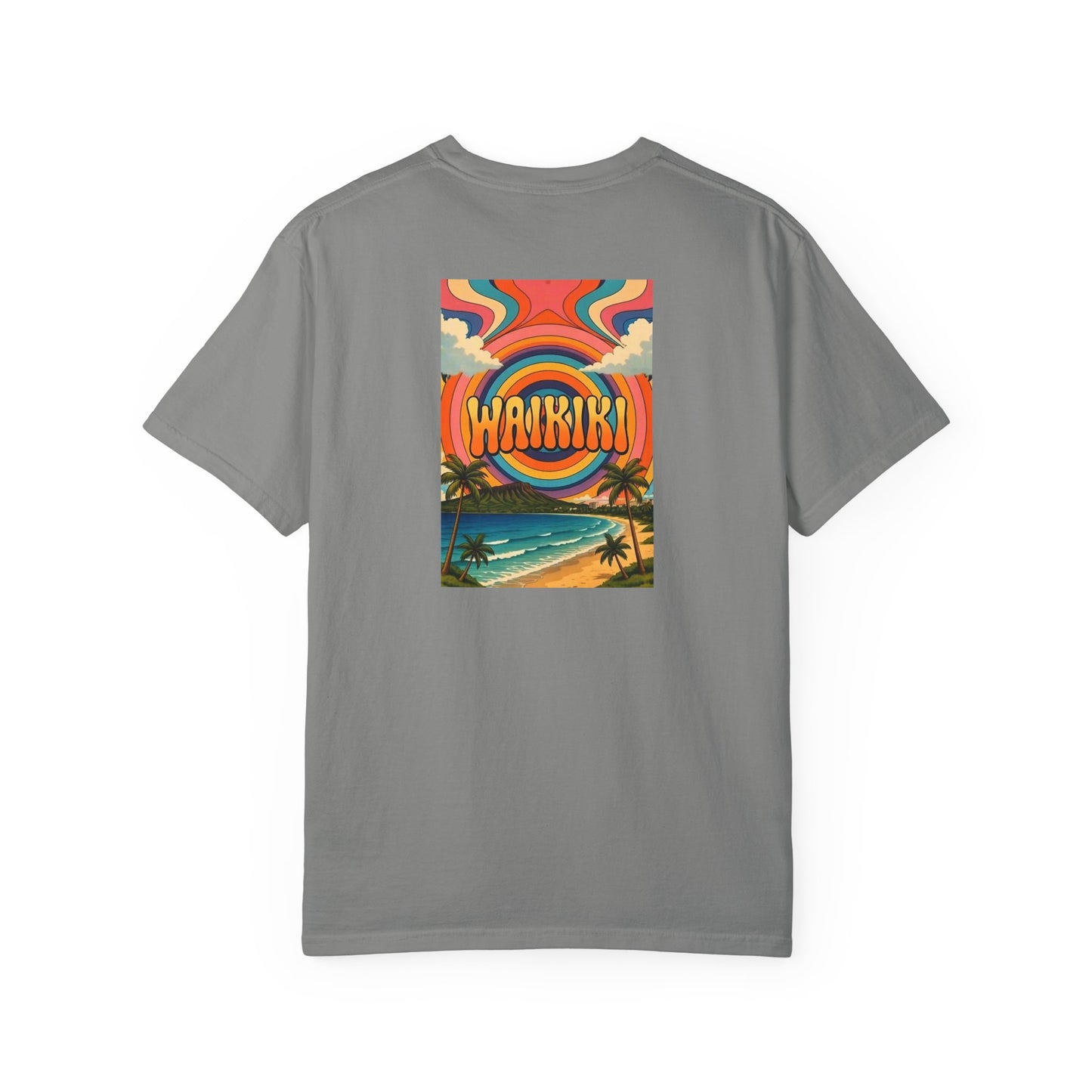 Waikiki Hawaii Vintage Retro Back Printed Art Series Cotton Tee - Black Logo